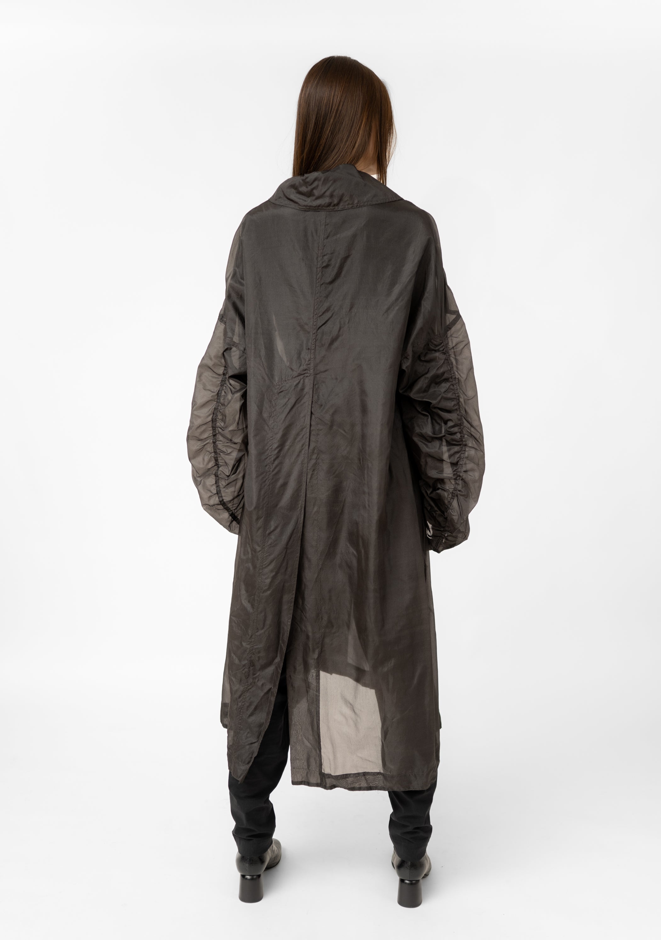 Sheer Silk Gathered Sleeve Maxi Coat - December Thieves