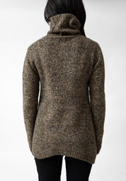 Oversized Asymmetric High Neck Wool Blend Knit Pullover