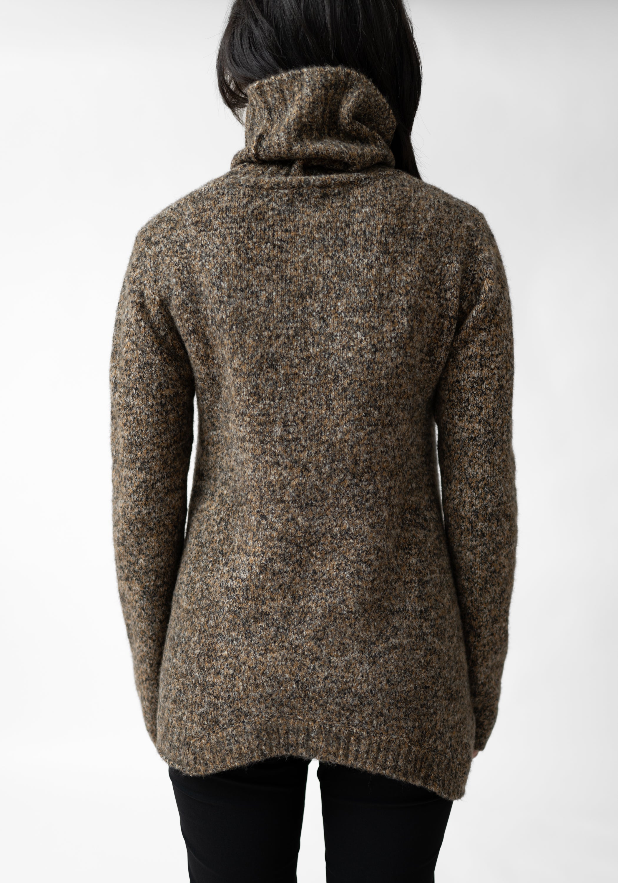 Oversized Asymmetric High Neck Wool Blend Knit Pullover