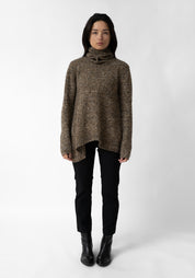 Oversized Asymmetric High Neck Wool Blend Knit Pullover