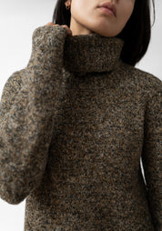 Oversized Asymmetric High Neck Wool Blend Knit Pullover