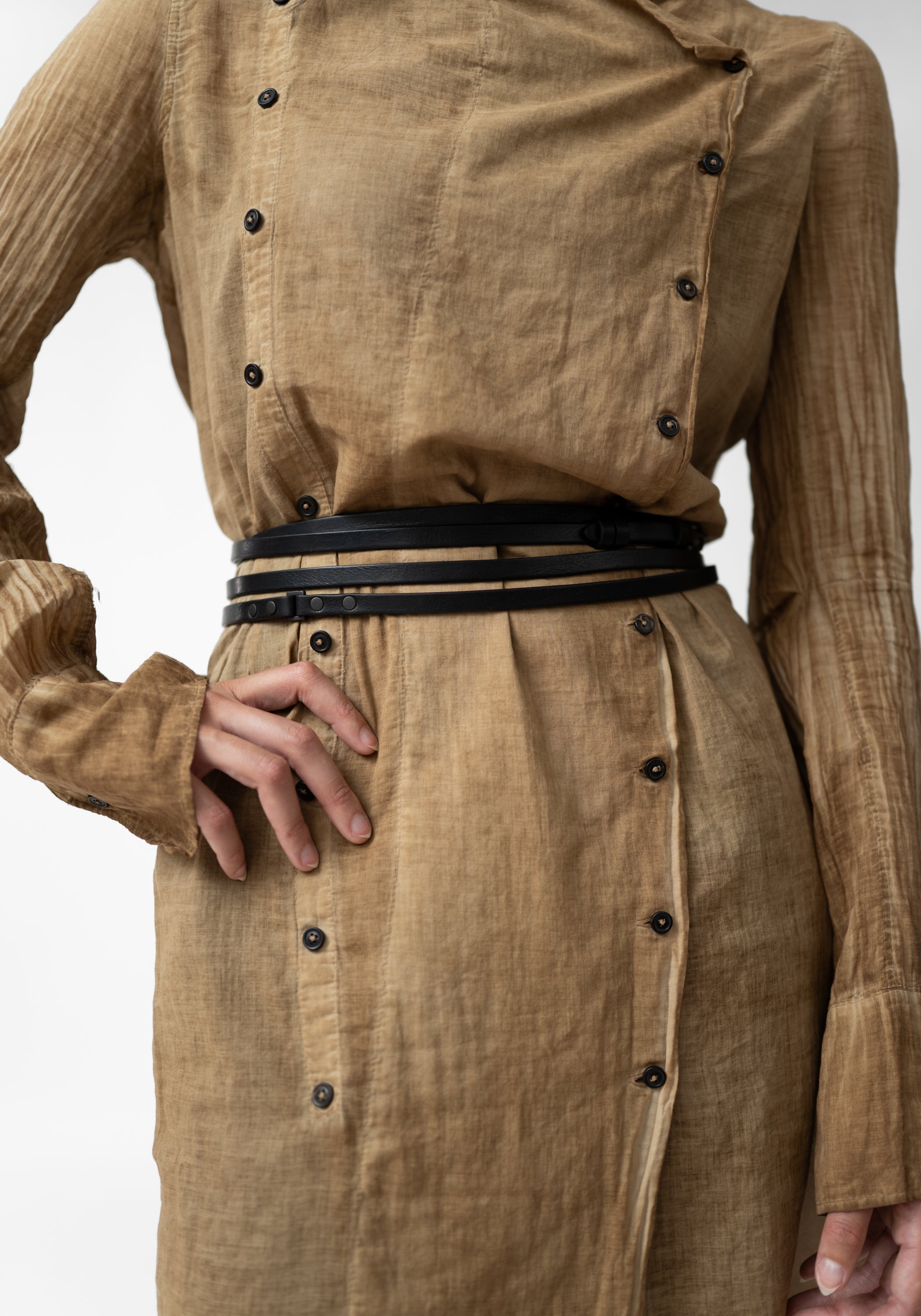 Thin Black Leather Wrap Belt