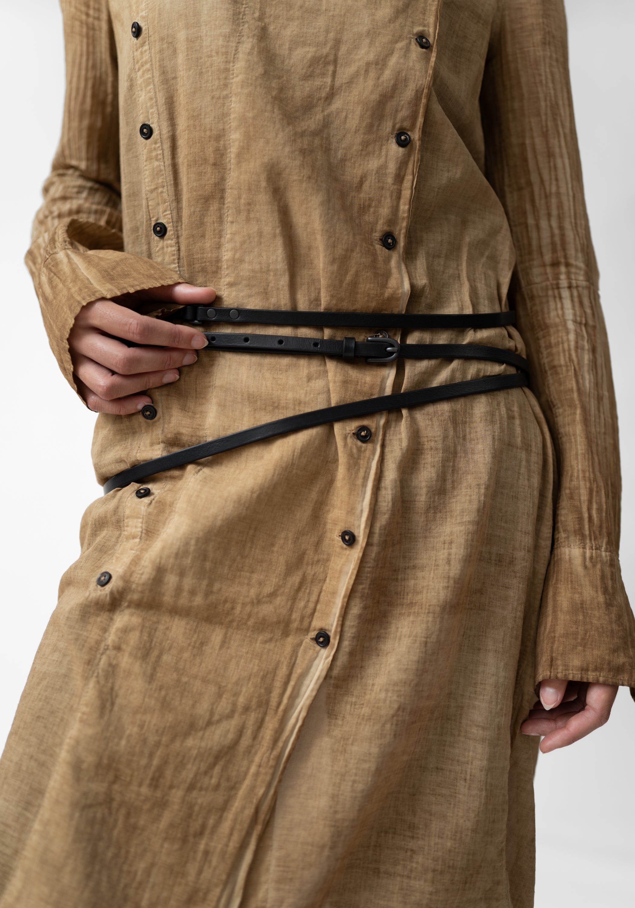 Thin Black Leather Wrap Belt