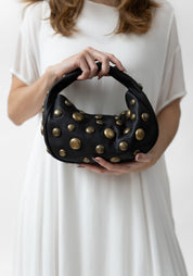 Petite Slate Leather and Antique Brass Studded Bag