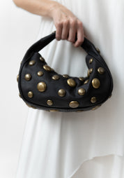 Petite Slate Leather and Antique Brass Studded Bag