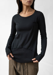 Asymmetric Ribbed Details Wool Blend T-Shirt