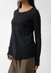 Asymmetric Ribbed Details Wool Blend T-Shirt