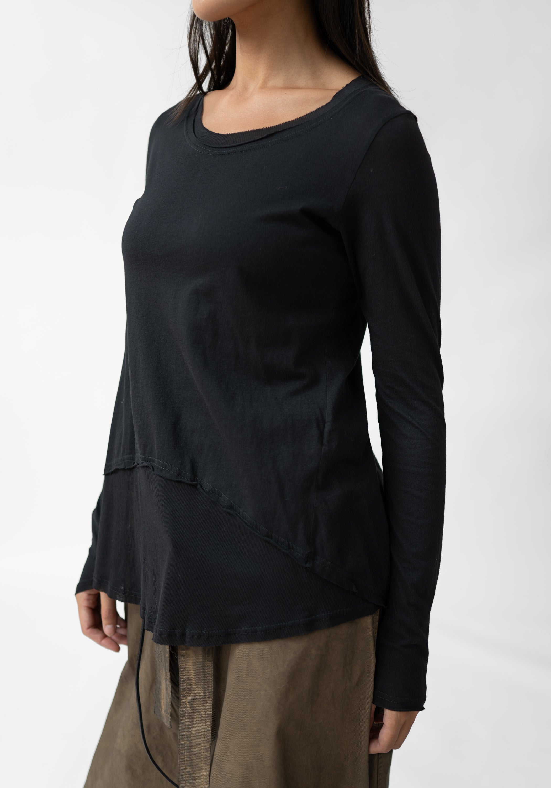 Asymmetric Ribbed Details Wool Blend T-Shirt