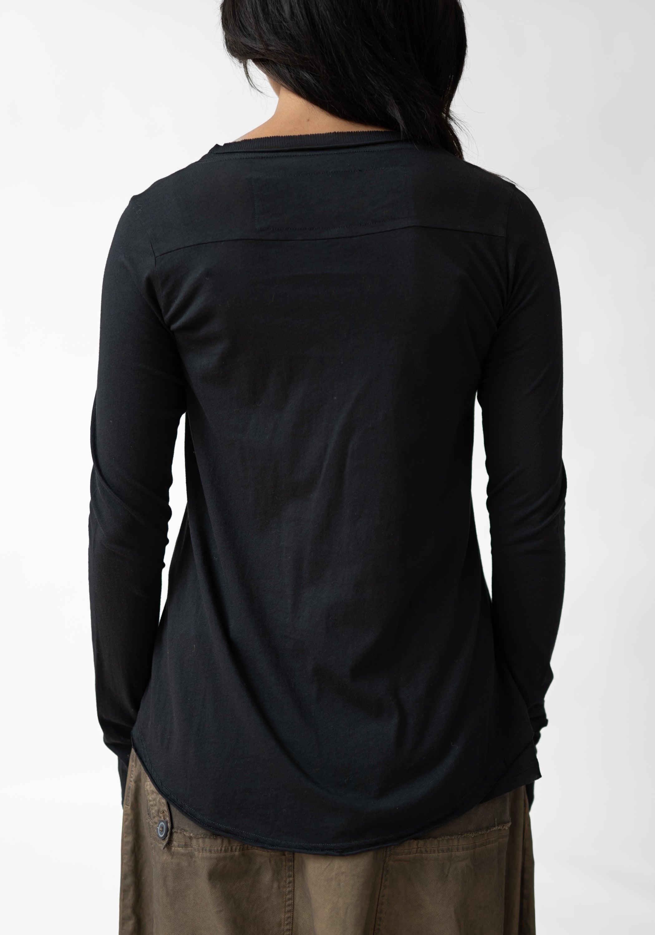 Asymmetric Ribbed Details Wool Blend T-Shirt