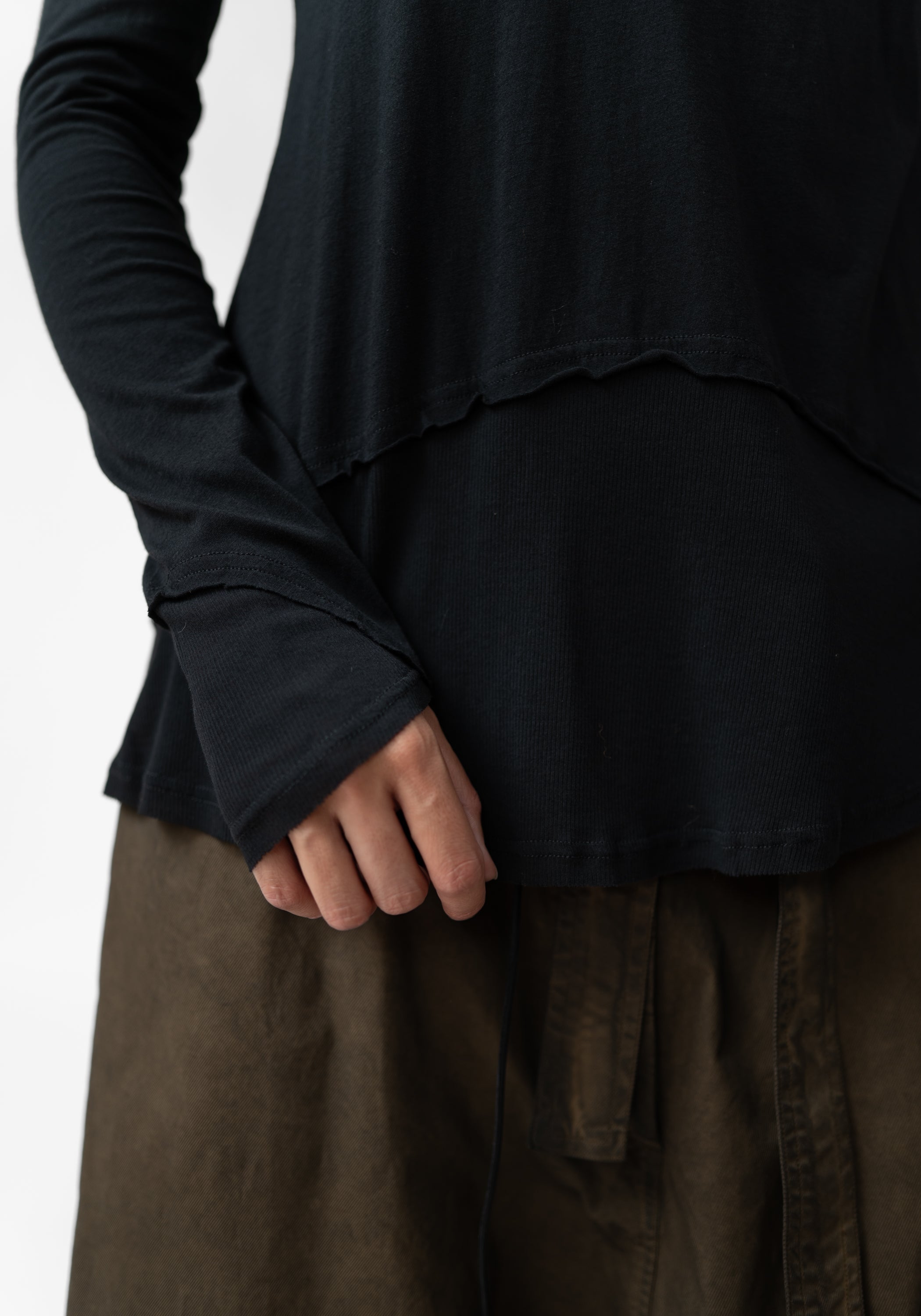 Asymmetric Ribbed Details Wool Blend T-Shirt
