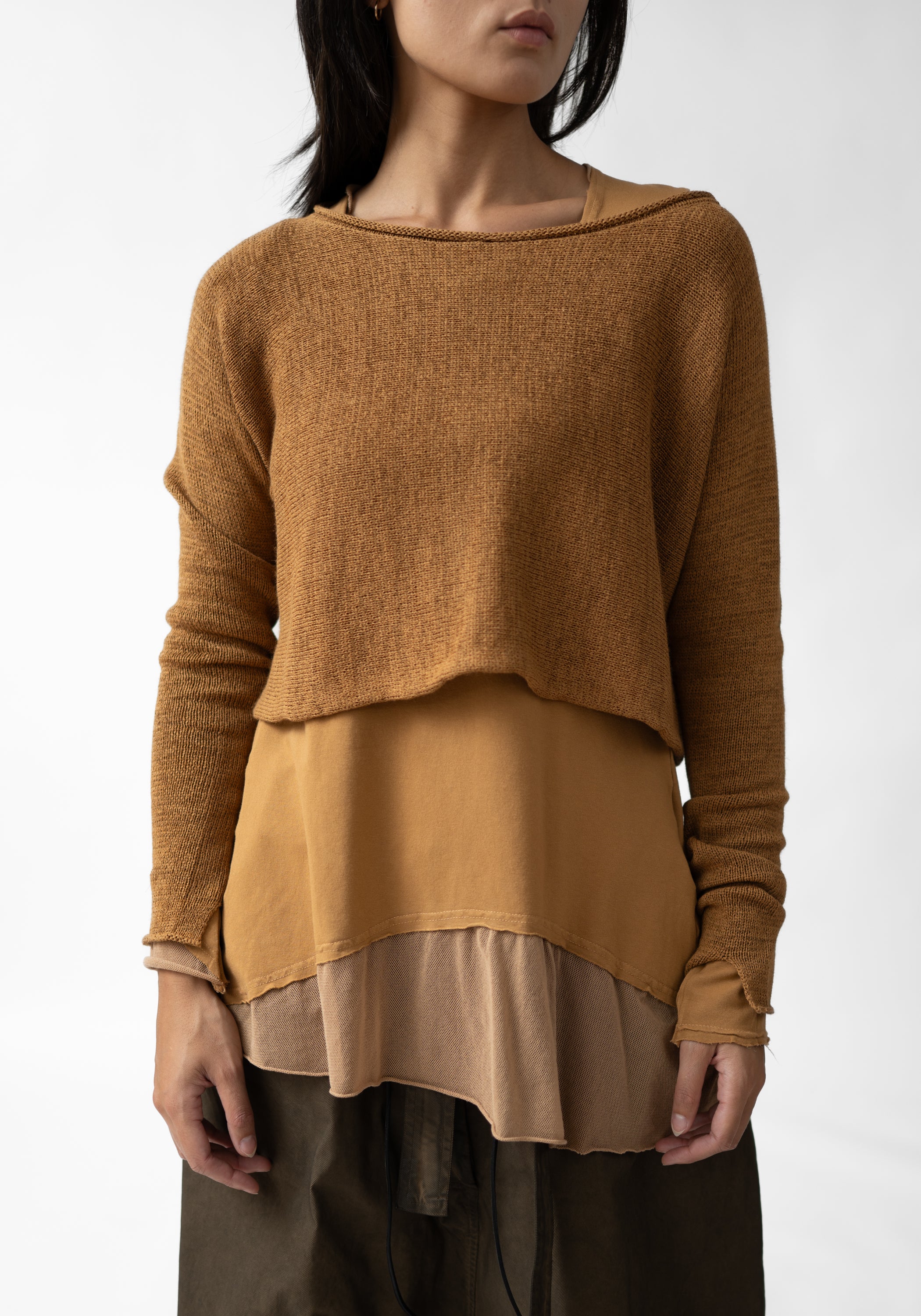 Cropped Linen Blend Knit Pullover