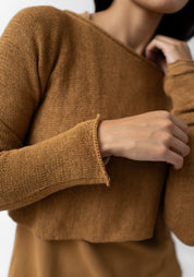 Cropped Linen Blend Knit Pullover