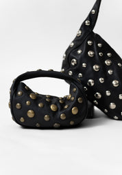 Petite Slate Leather and Antique Brass Studded Bag