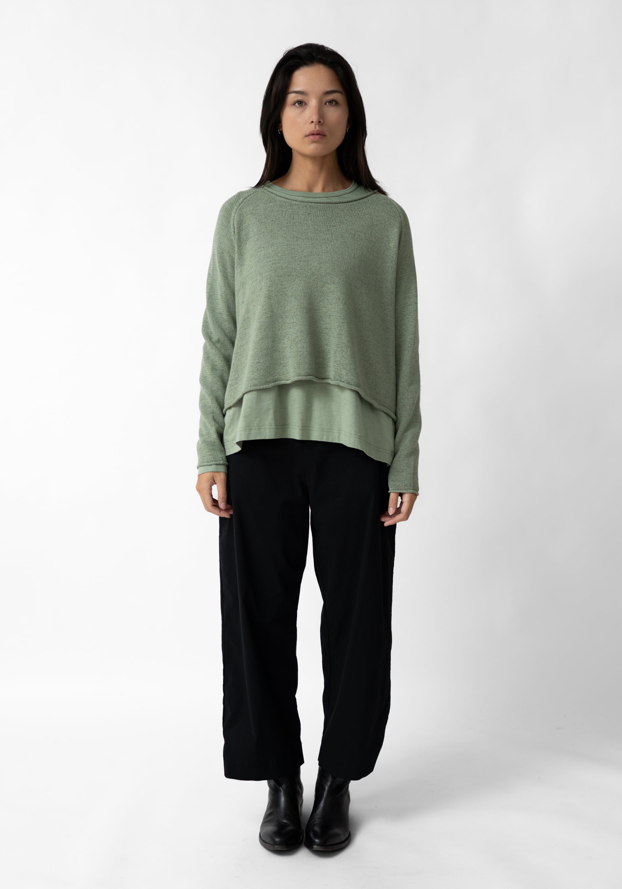 Asymmetric Linen Blend Knit Pullover