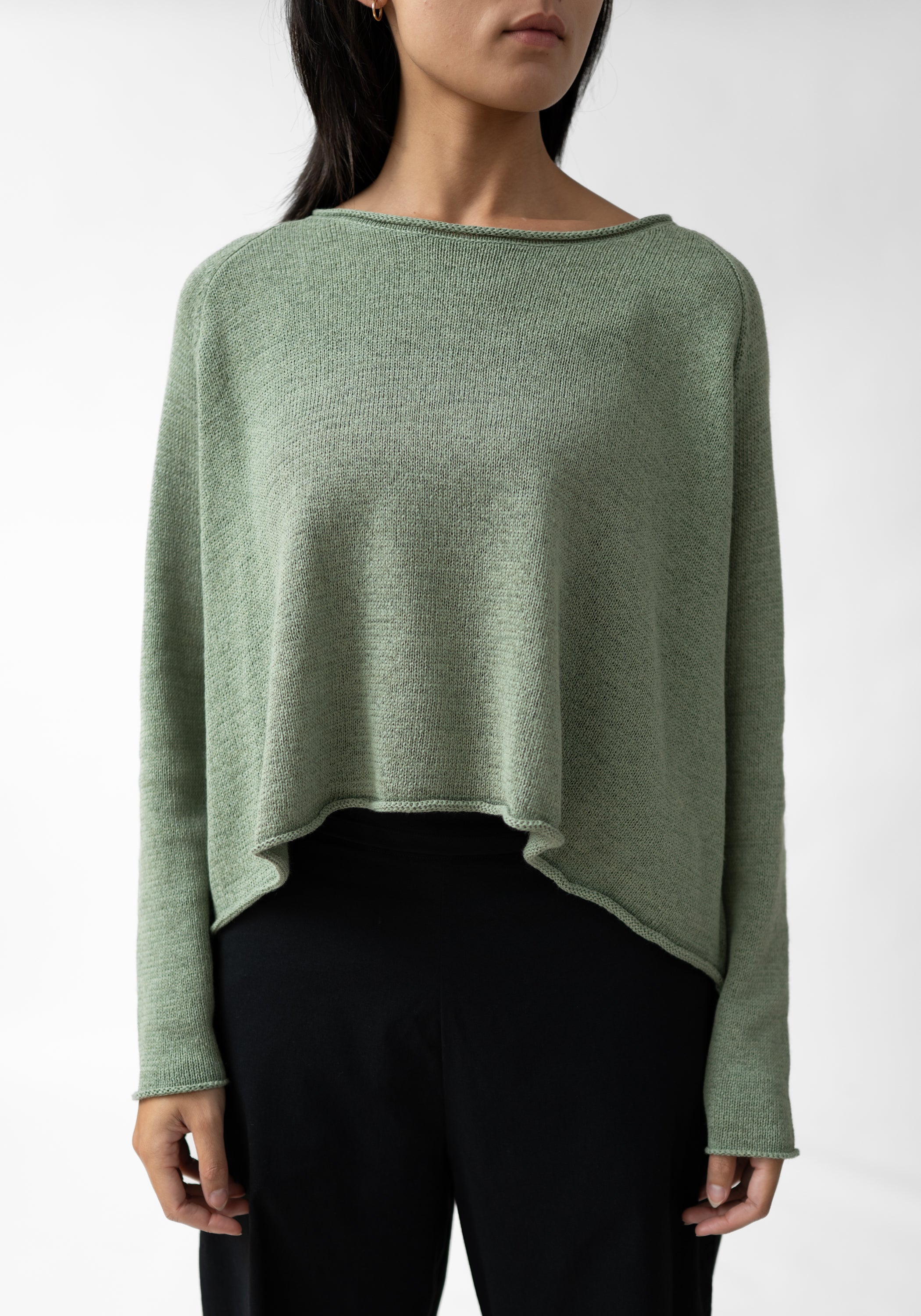 Asymmetric Linen Blend Knit Pullover
