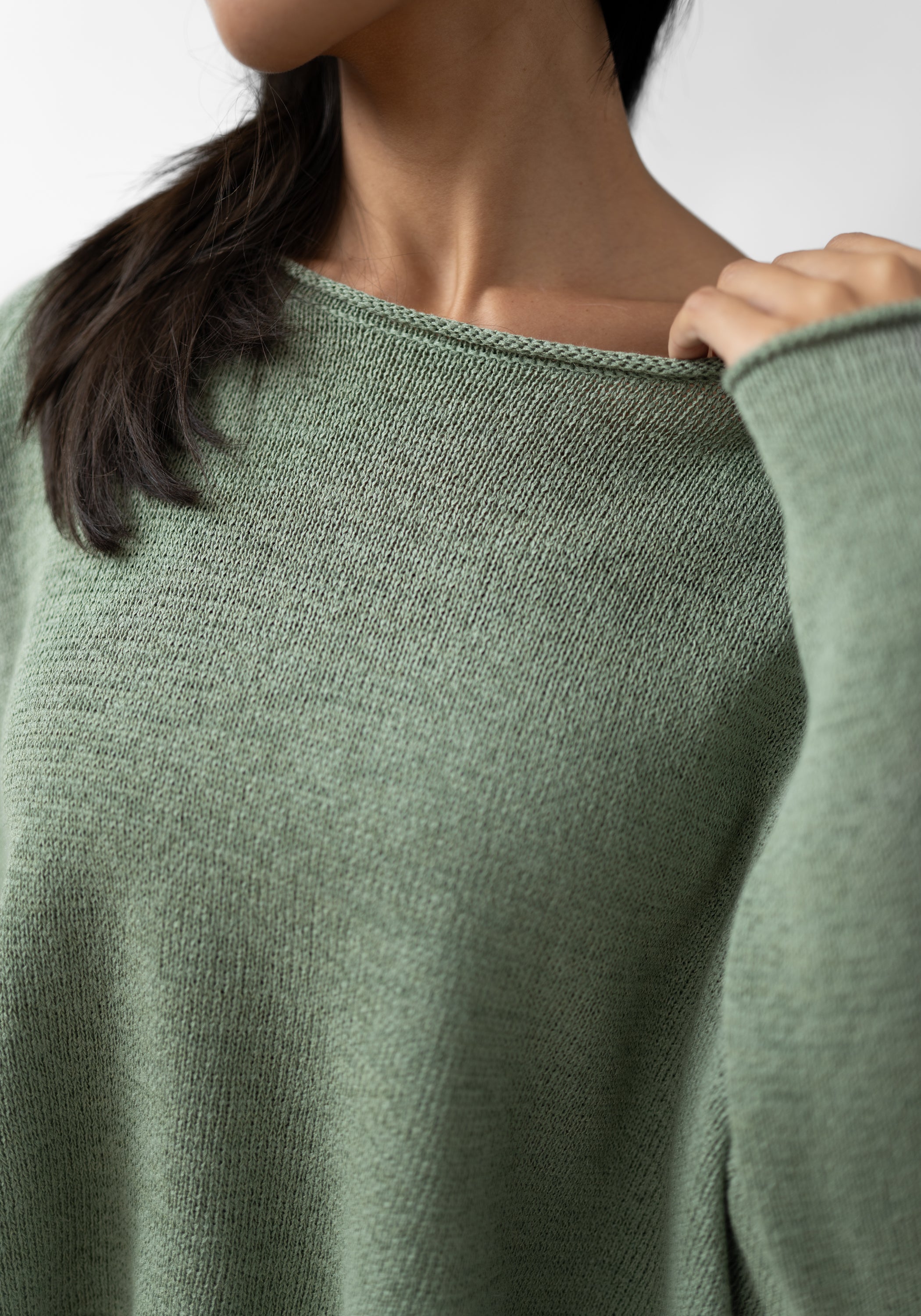 Asymmetric Linen Blend Knit Pullover