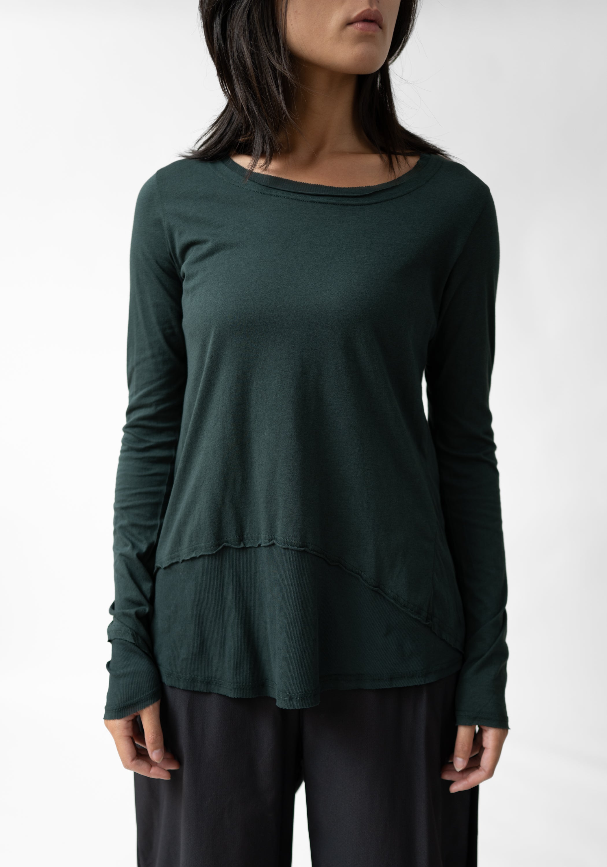 Asymmetric Ribbed Details Wool Blend T-Shirt