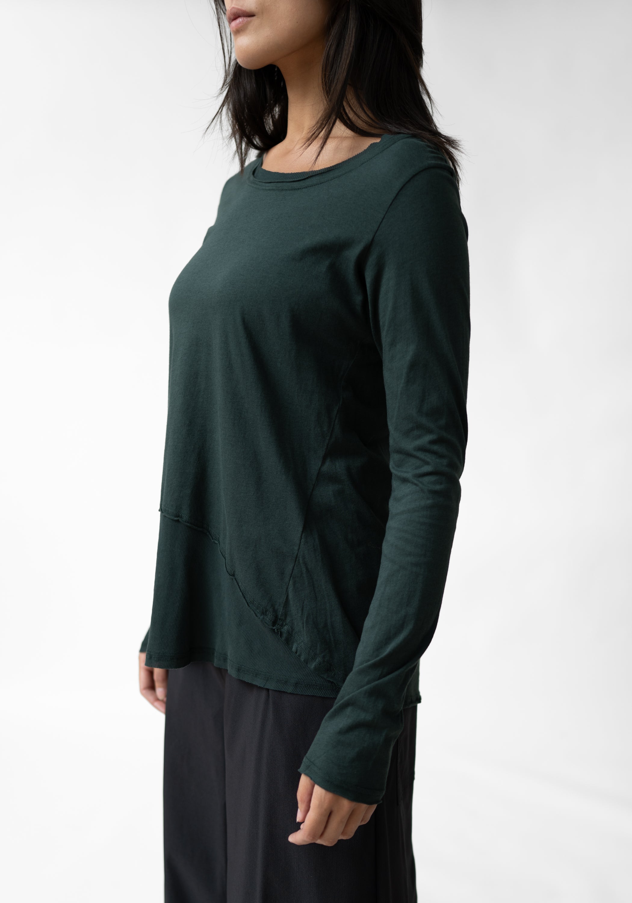 Asymmetric Ribbed Details Wool Blend T-Shirt