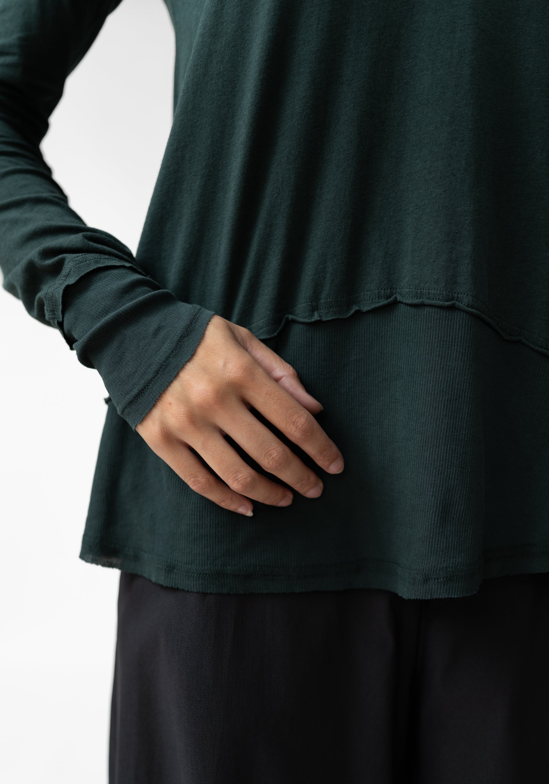 Asymmetric Ribbed Details Wool Blend T-Shirt