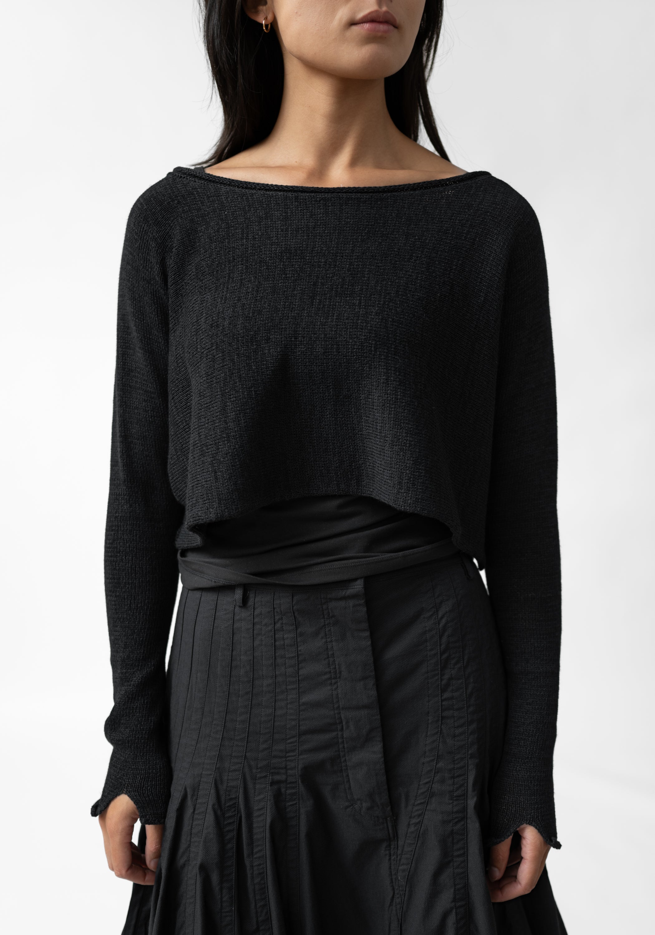 Cropped Linen Blend Knit Pullover