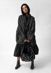 Large Black Leather and Silver Tone Studded Bag