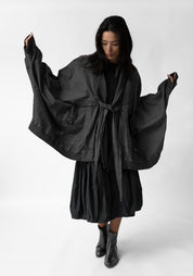 Oversized Drop Shoulder Tie Front Jacket