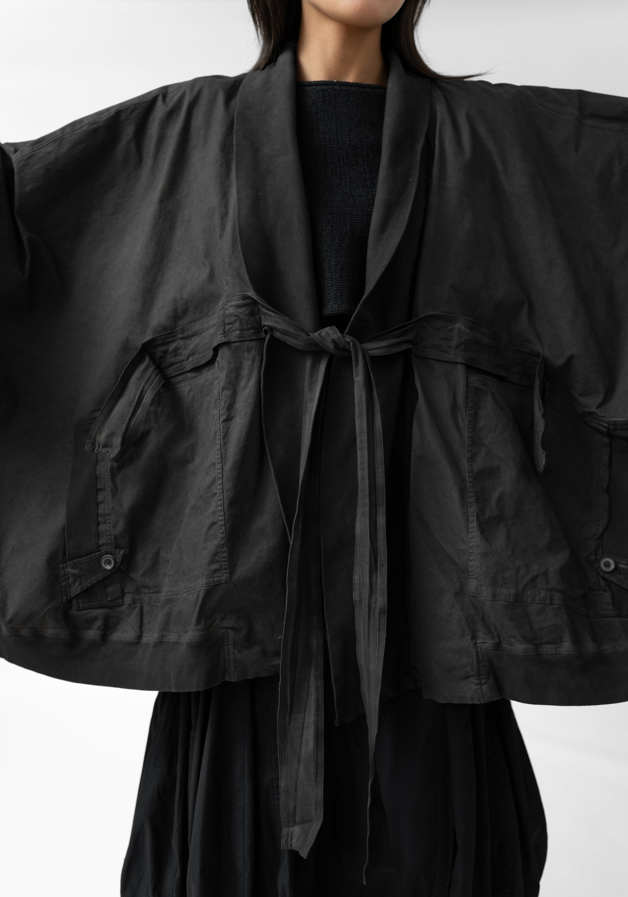 Oversized Drop Shoulder Tie Front Jacket