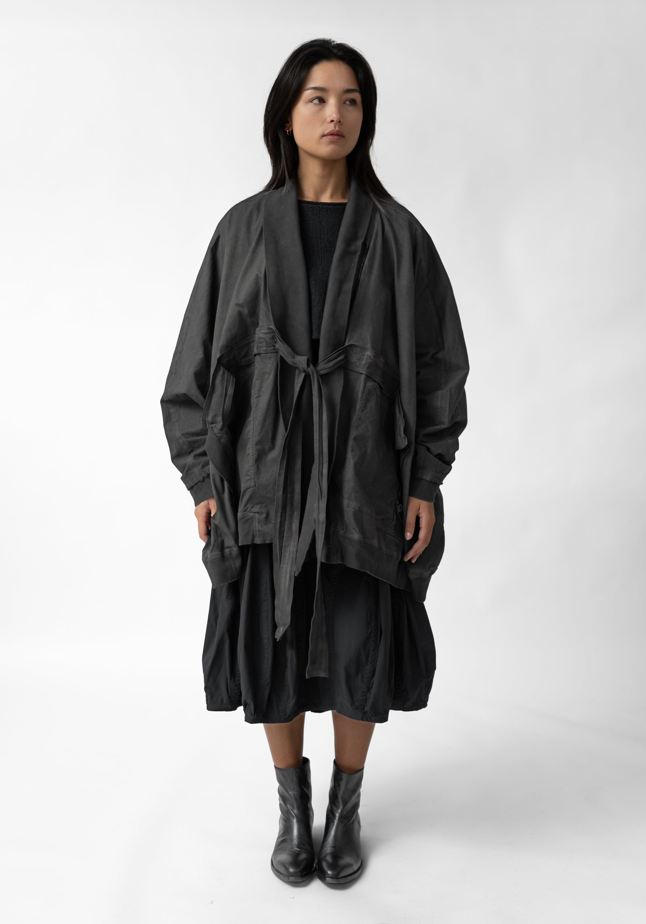 Oversized Drop Shoulder Tie Front Jacket