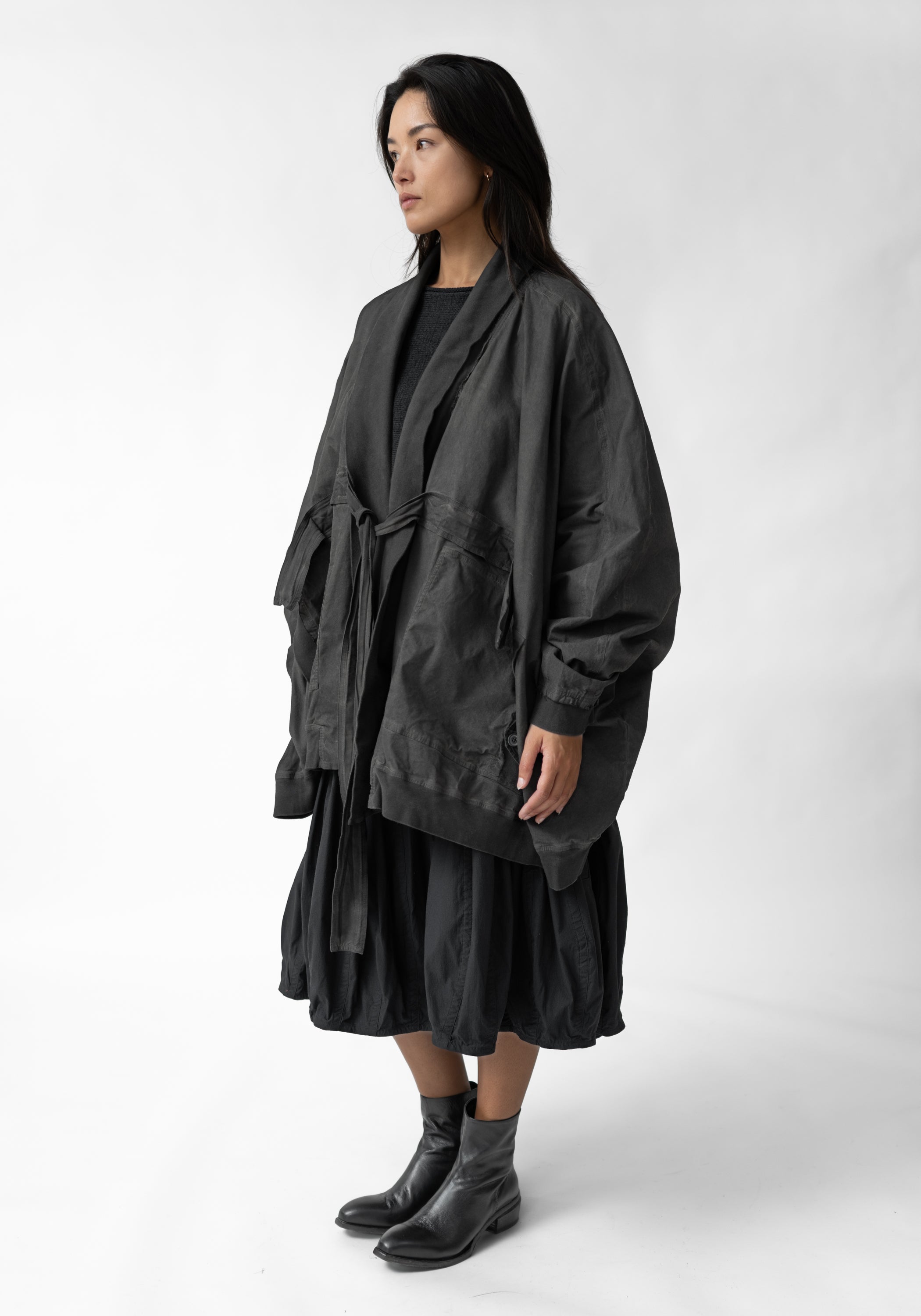 Oversized Drop Shoulder Tie Front Jacket