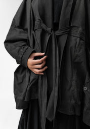 Oversized Drop Shoulder Tie Front Jacket
