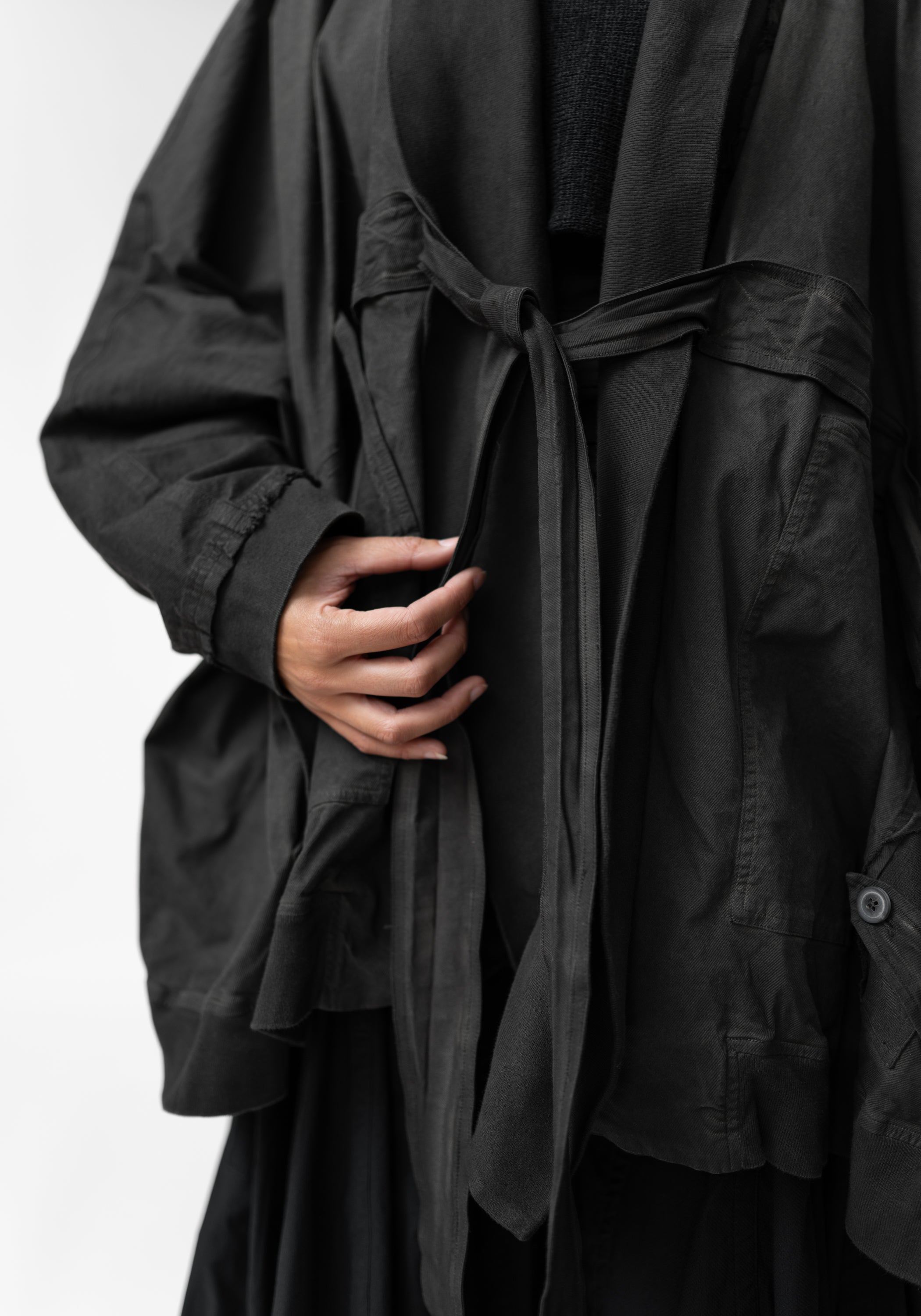 Oversized Drop Shoulder Tie Front Jacket