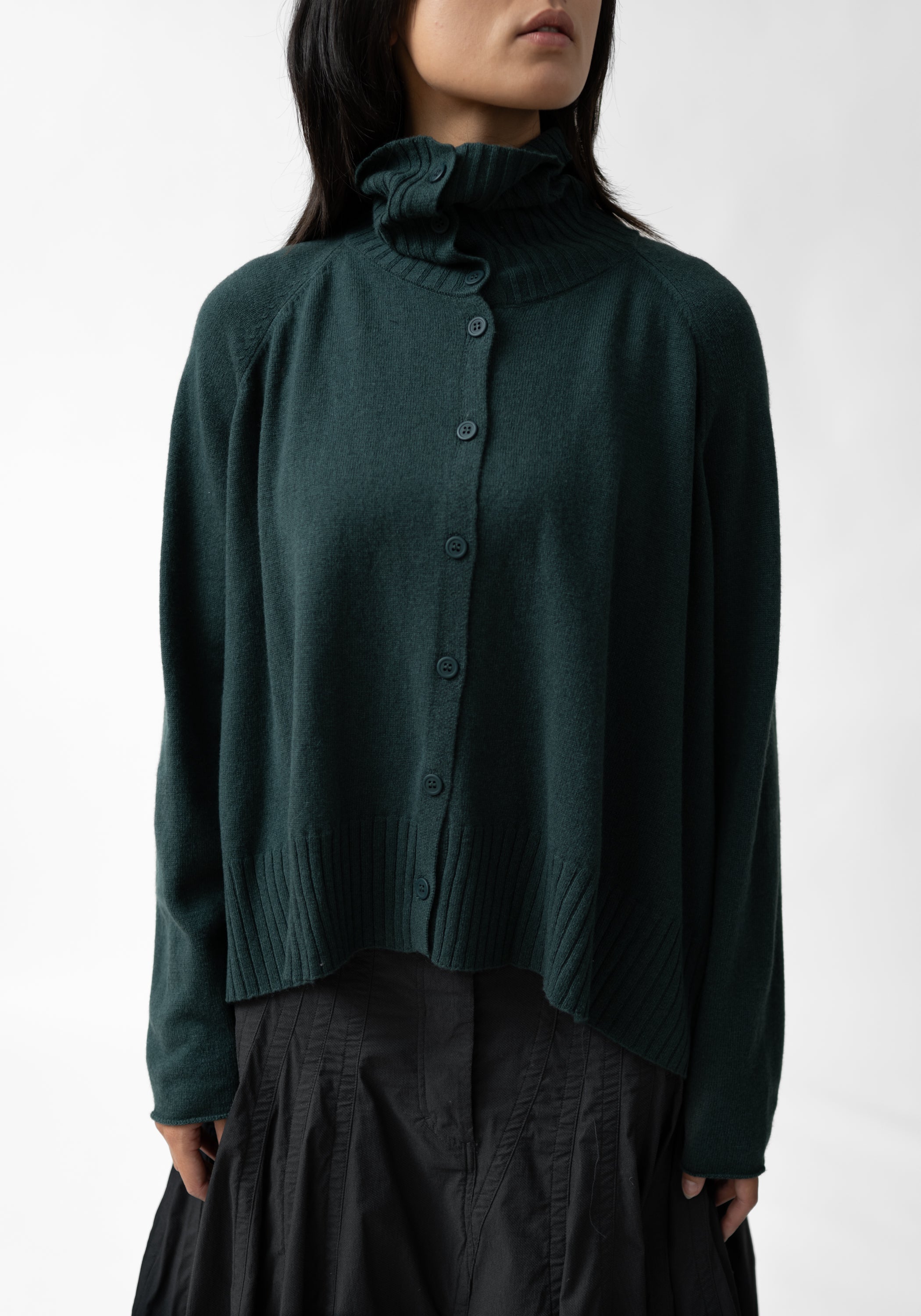High Neck Wool Blend Cardigan