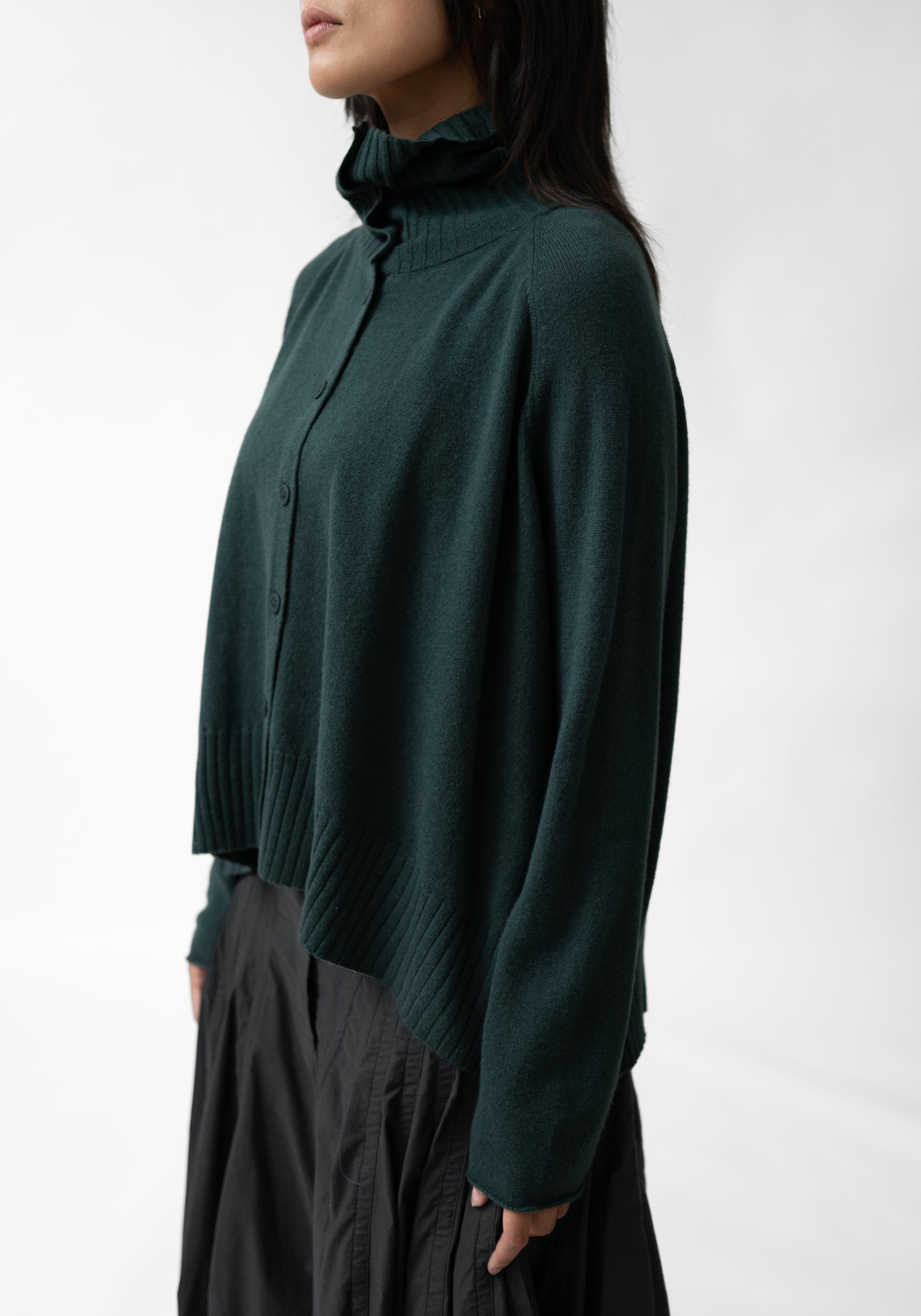 High Neck Wool Blend Cardigan