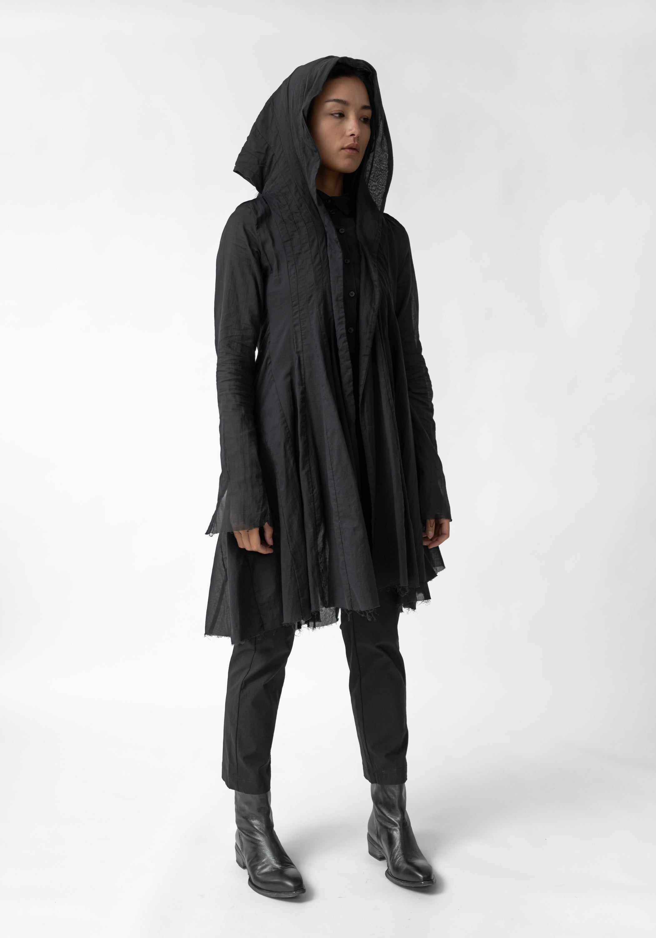 Draped Panel Front Hooded Tunic Blouse