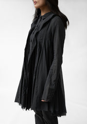 Draped Panel Front Hooded Tunic Blouse