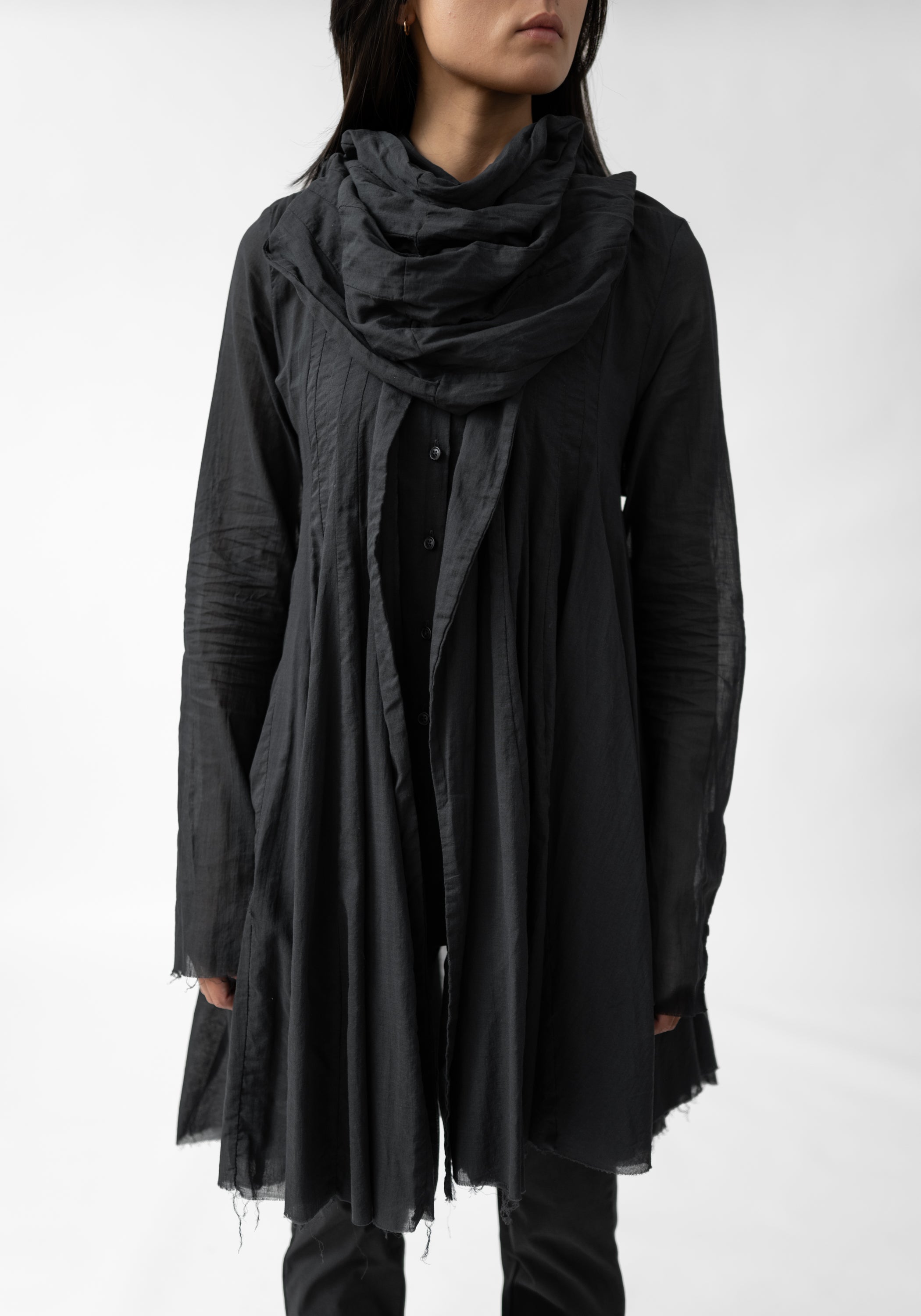 Draped Panel Front Hooded Tunic Blouse