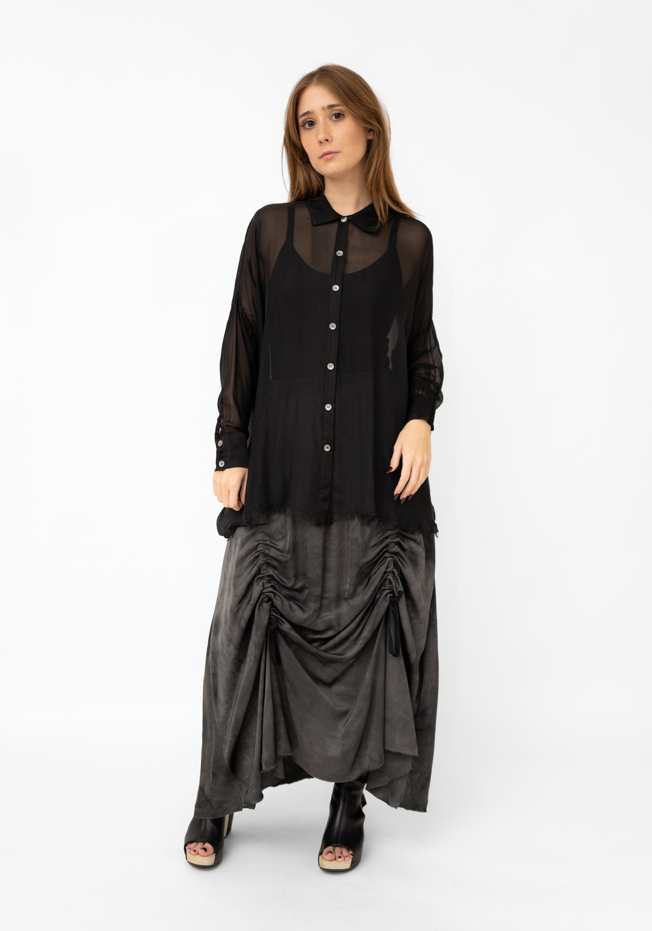 Oversized Sheer Silk Blend Blouse