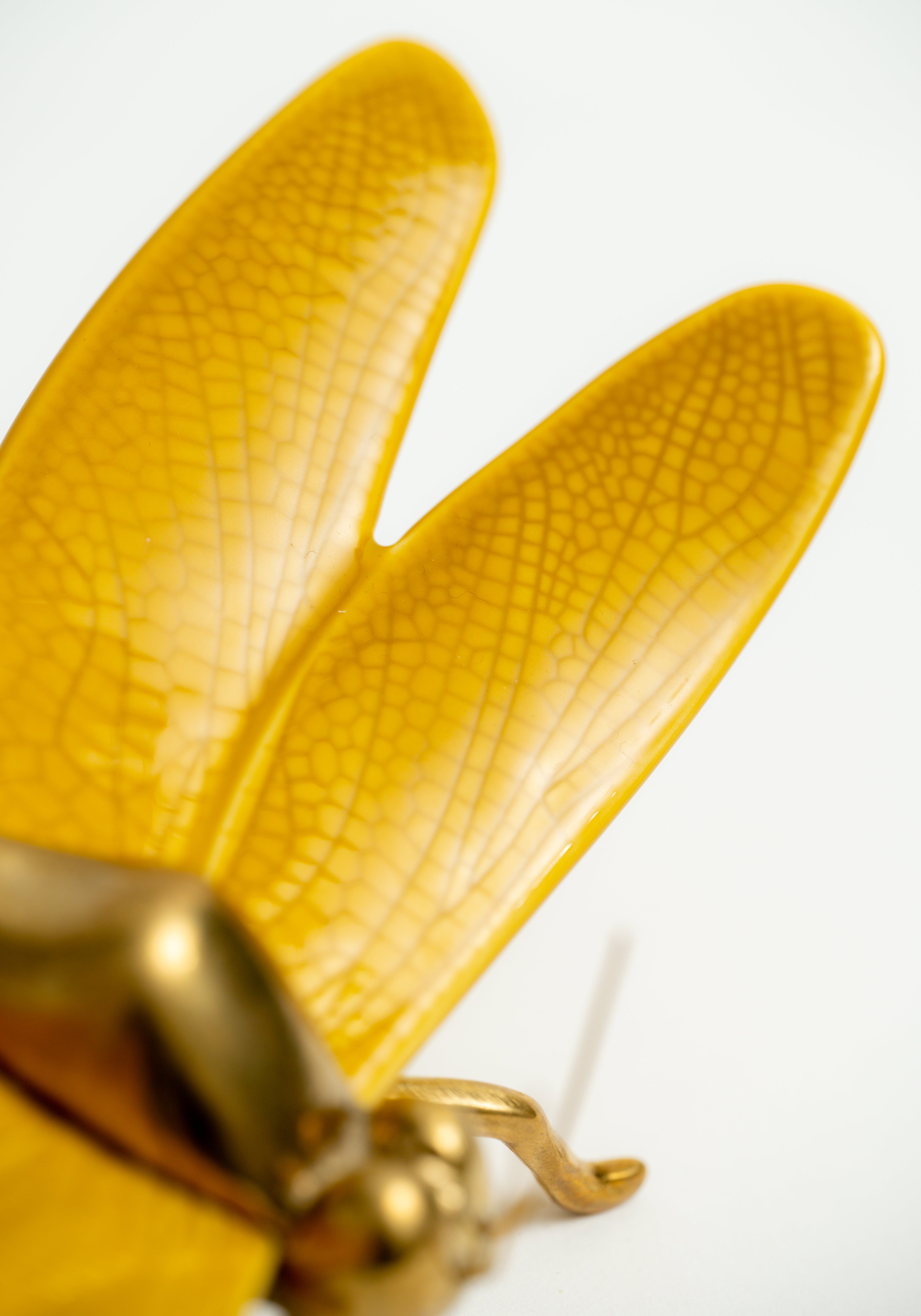 Yellow Ceramic and Brass Dragonfly