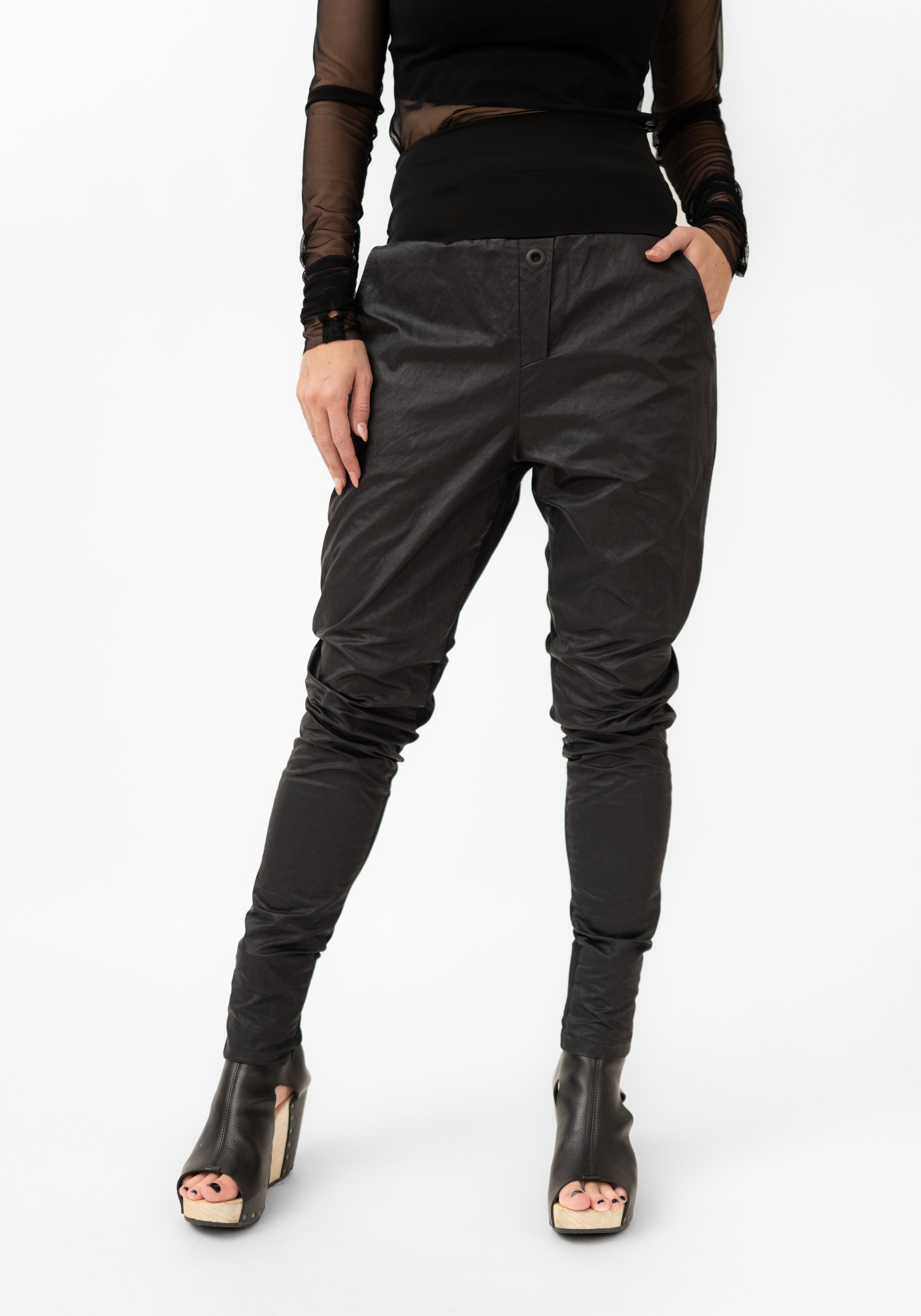 Coated Front Tapered Leg Paneled Pants - December Thieves