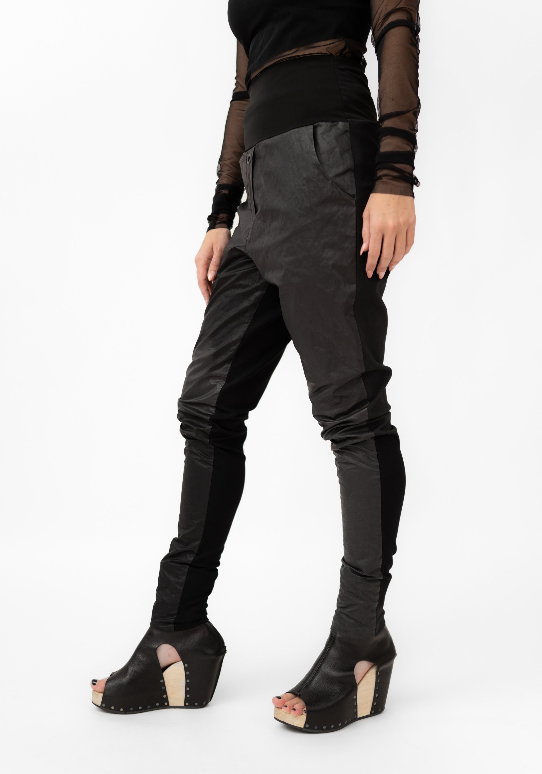 Coated Front Tapered Leg Paneled Pants - December Thieves