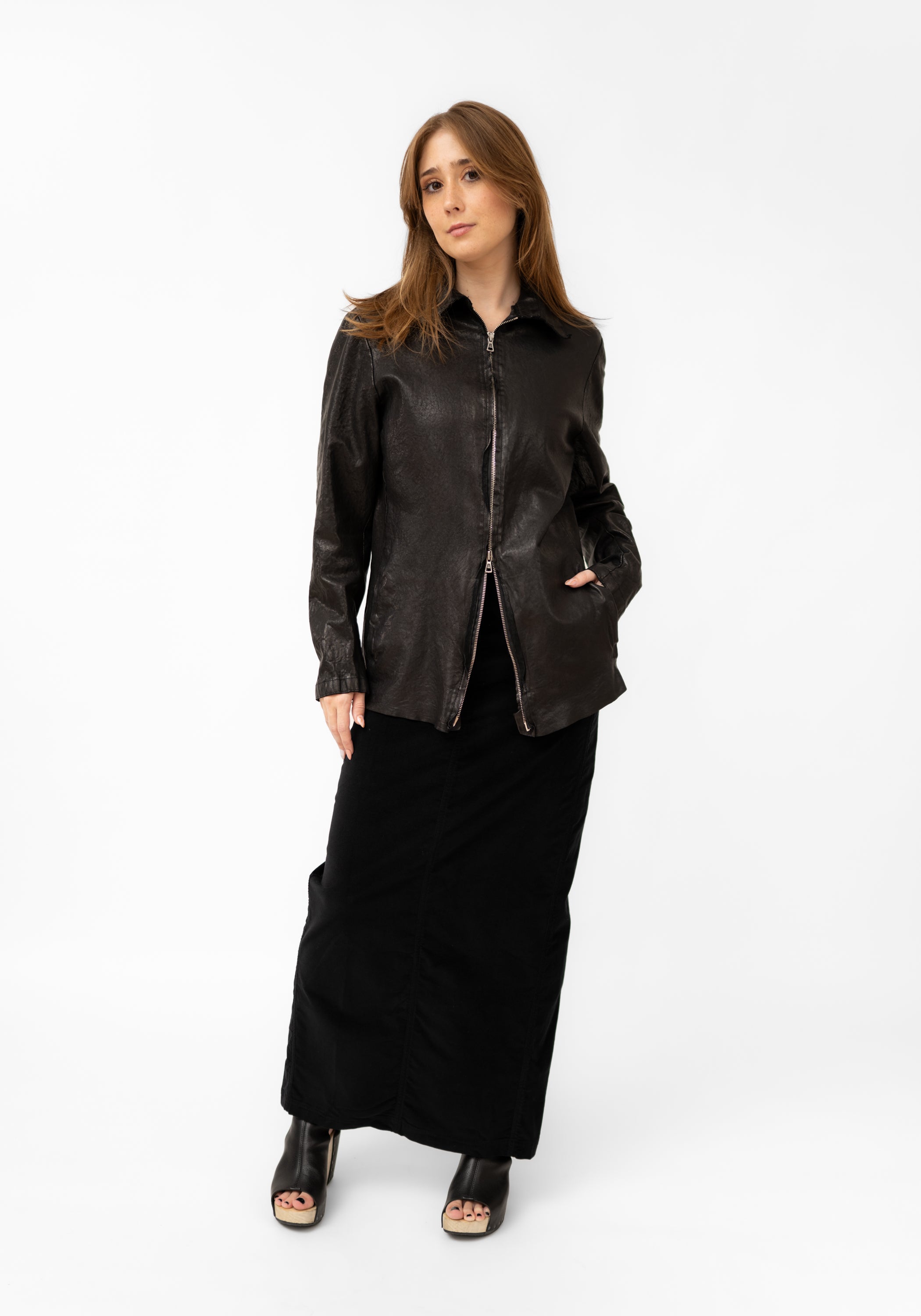 Long Washed Leather Zip Front Jacket - December Thieves