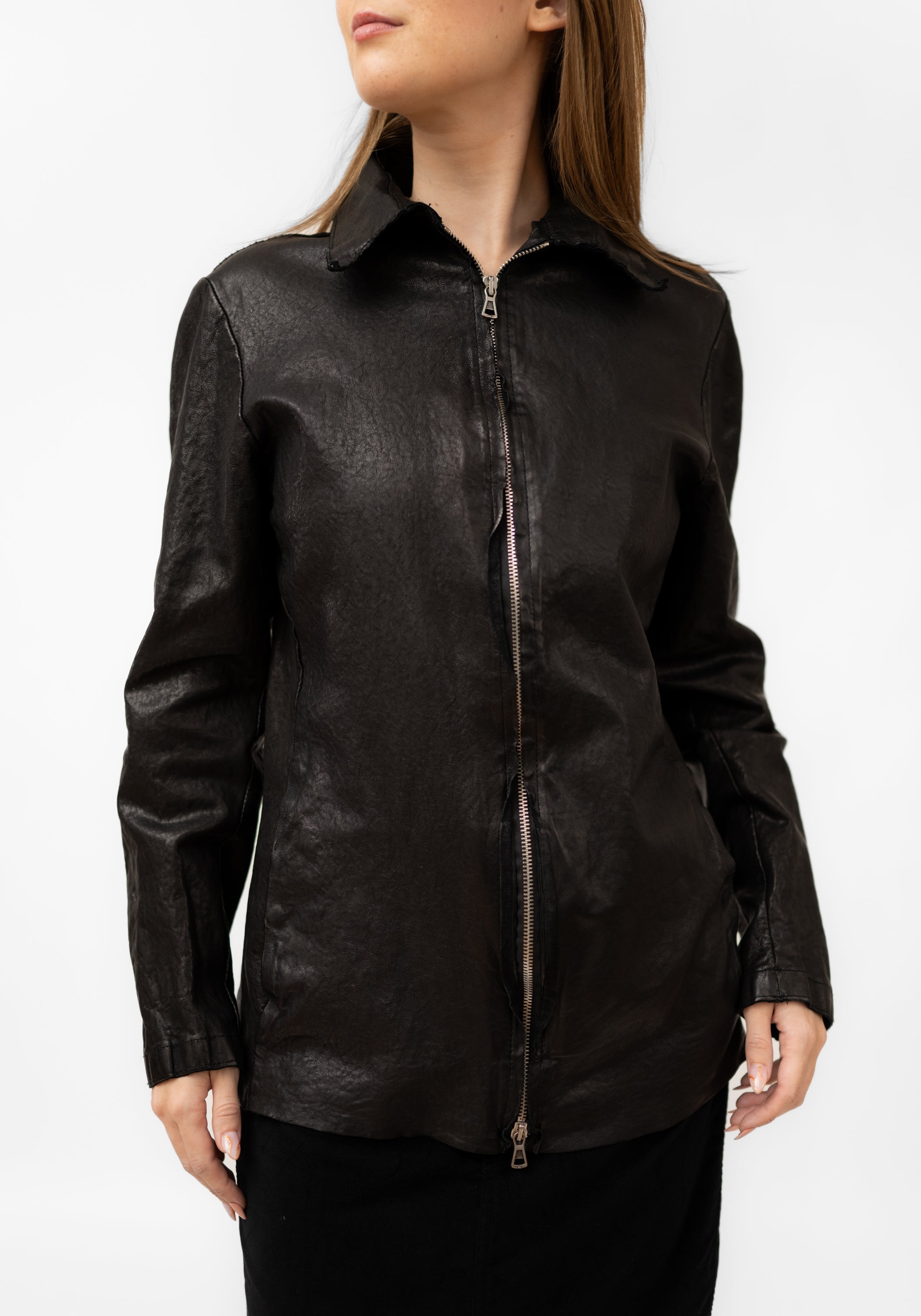 Long Washed Leather Zip Front Jacket - December Thieves