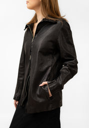 Long Washed Leather Zip Front Jacket - December Thieves