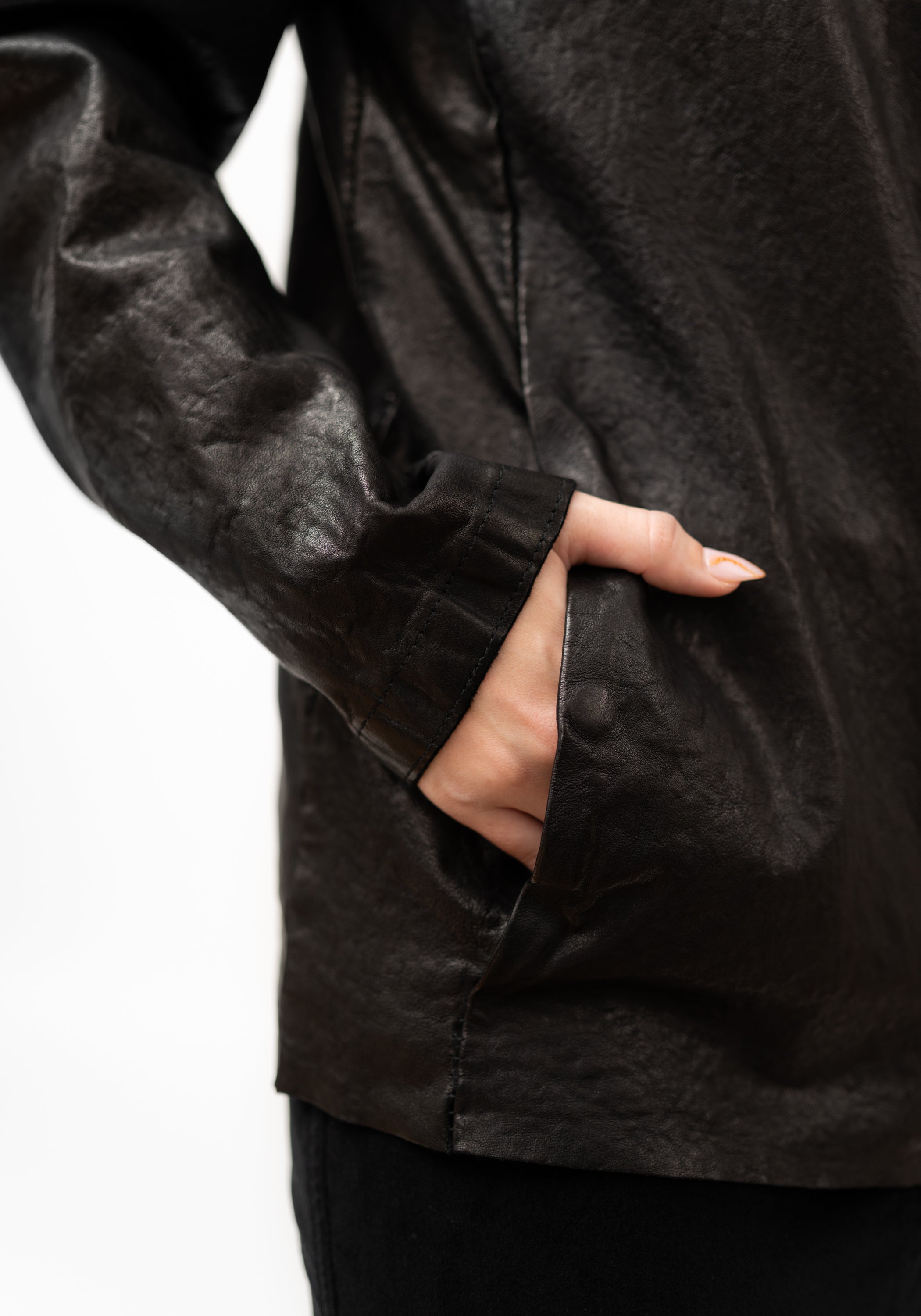 Long Washed Leather Zip Front Jacket - December Thieves