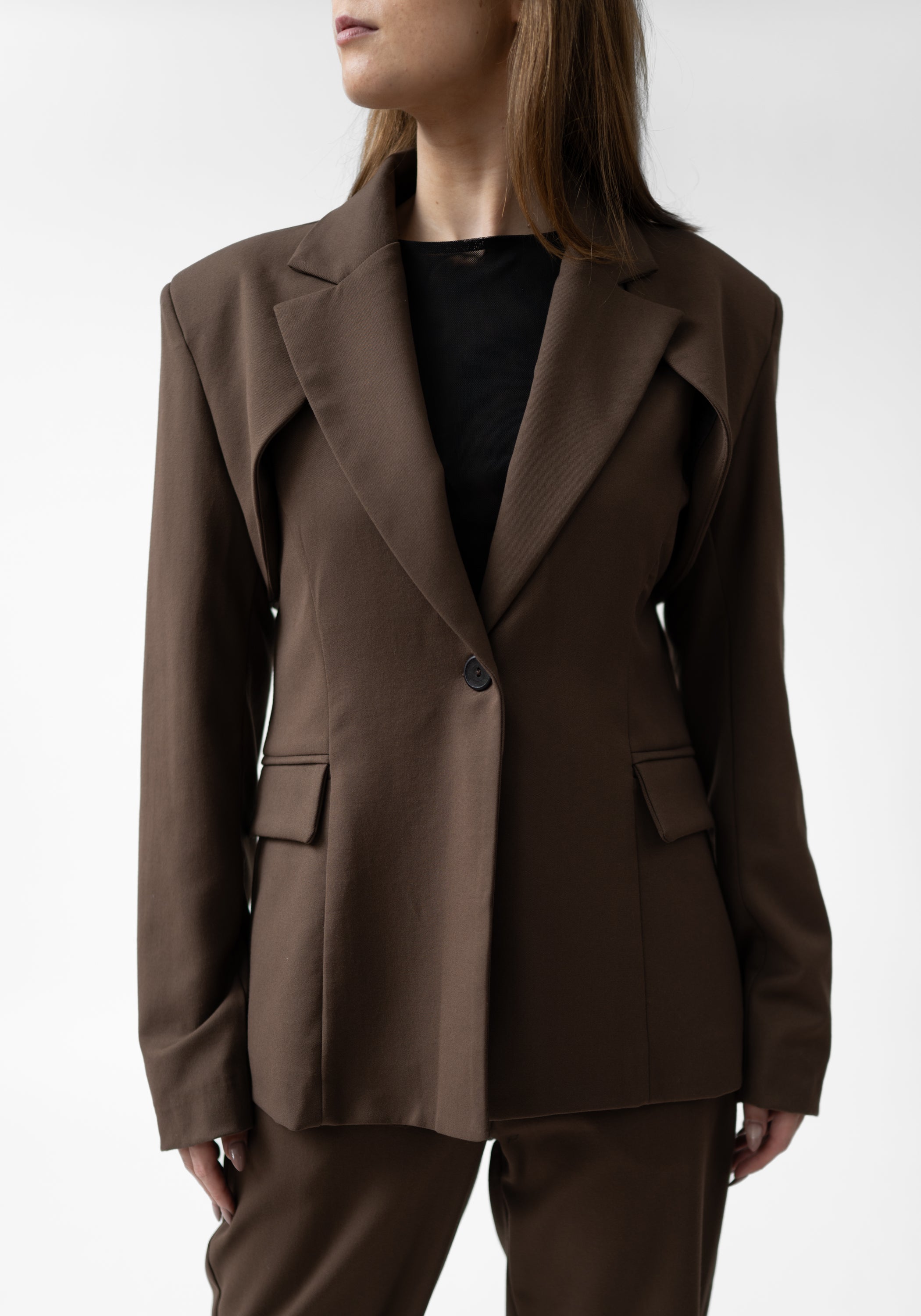 Bold Paneled Shoulder Tailored Blazer
