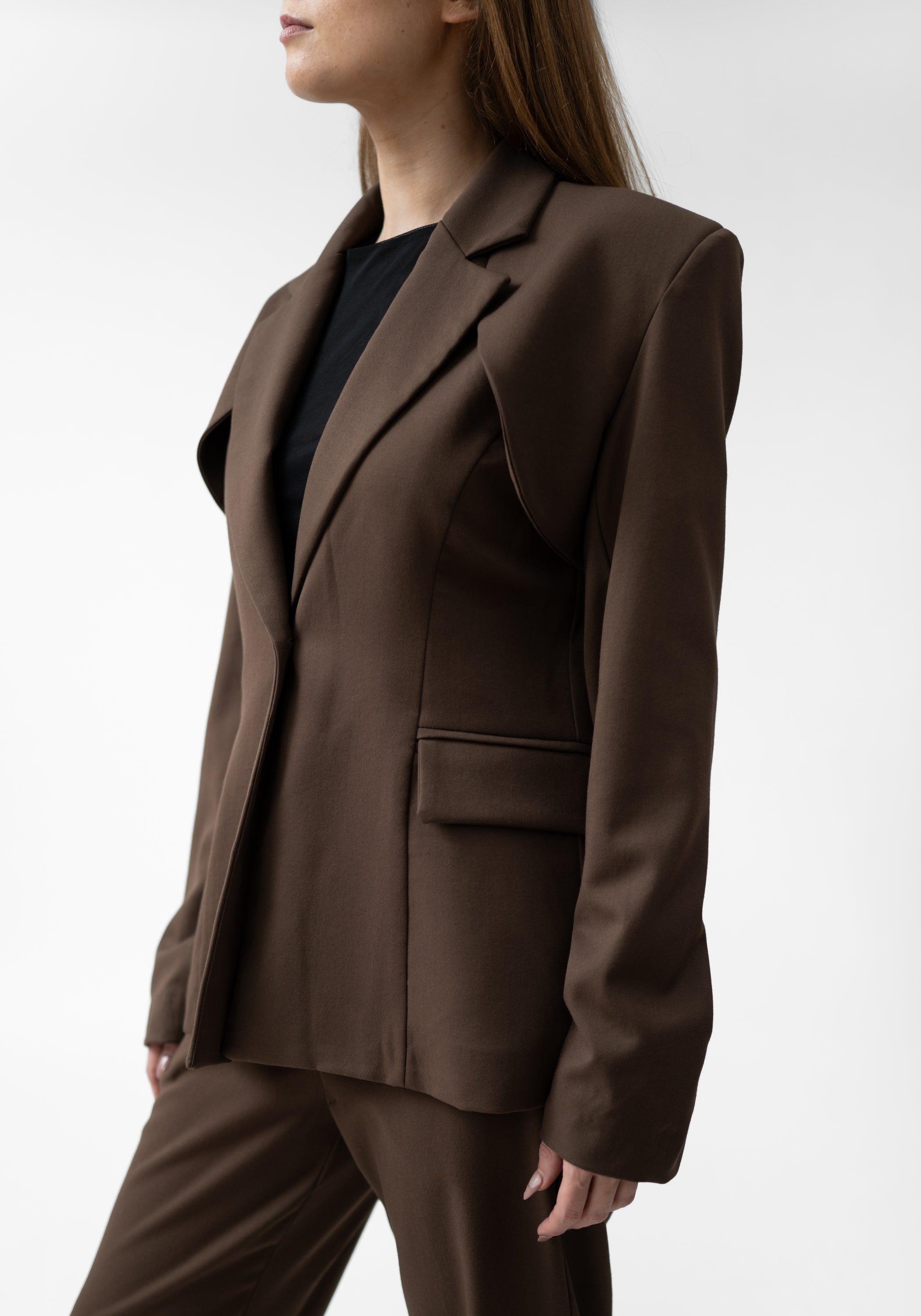Bold Paneled Shoulder Tailored Blazer