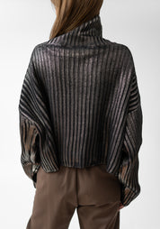 Laminated Bronze Ribbed Knit High Neck Pullover