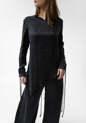 Lacing Detail Long Sleeve Cupro Top