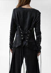 Lacing Detail Long Sleeve Cupro Top