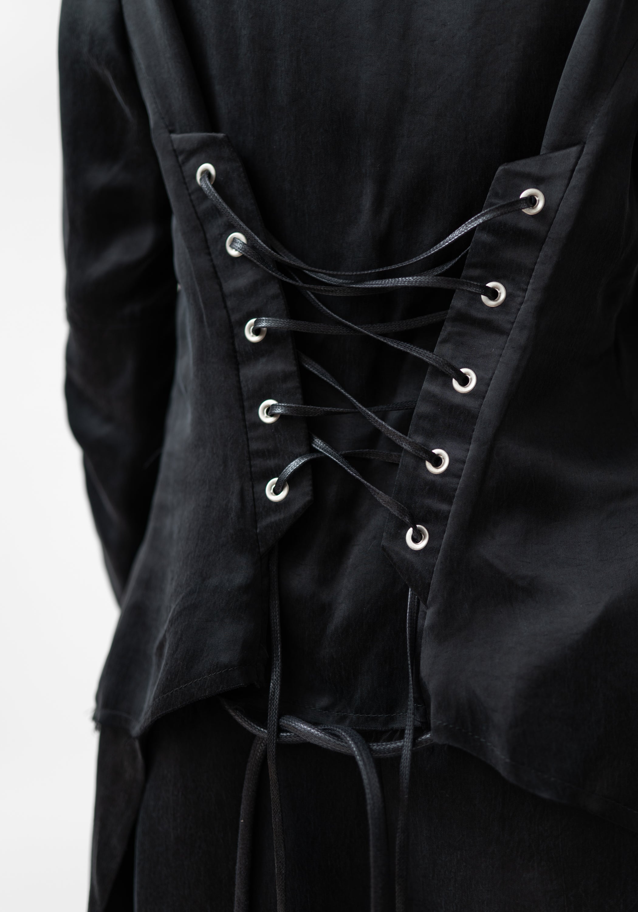 Lacing Detail Long Sleeve Cupro Top